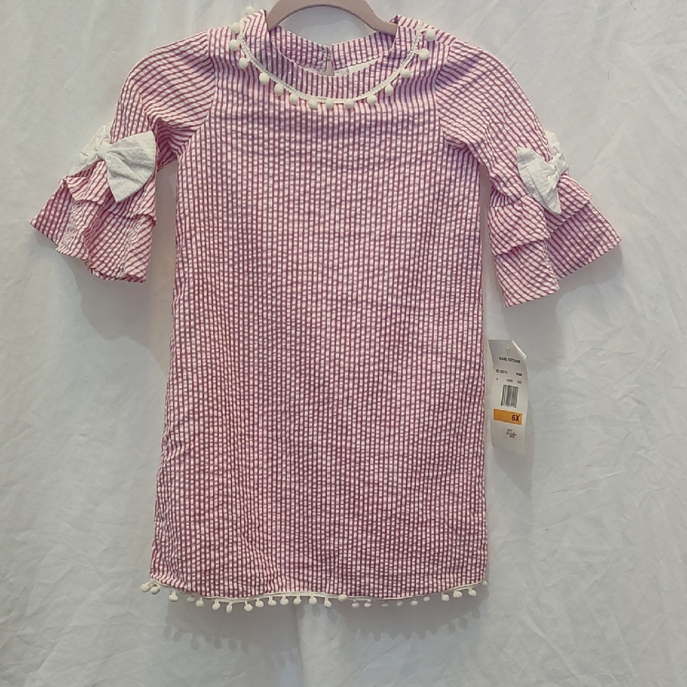 Rare Editions Pink and White Striped Dress with Bows